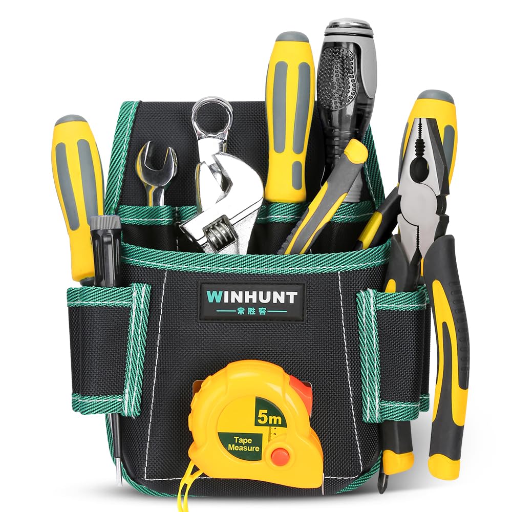WINHUNT Tool Pouches, Tool Belts for Men 9 Pocket with Tool Loops and Measure Clip, 21x7x22 cm