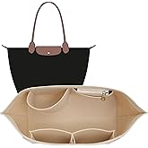 OAikor Felt Purse Organizer Insert Compatible with Longchamp Le Plaige M Tote Bag(Longg Handle), Zipper Long Champ Medium Organizer with Cup Holder, 8 Compartments Bag Insert(Beige,M)