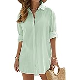 VXVGER Swimsuit Coverup for Women Casual V Neck Bathing Suit Cover Ups Button Down Beach Bikini Swimwear Cover up Dress Shirt