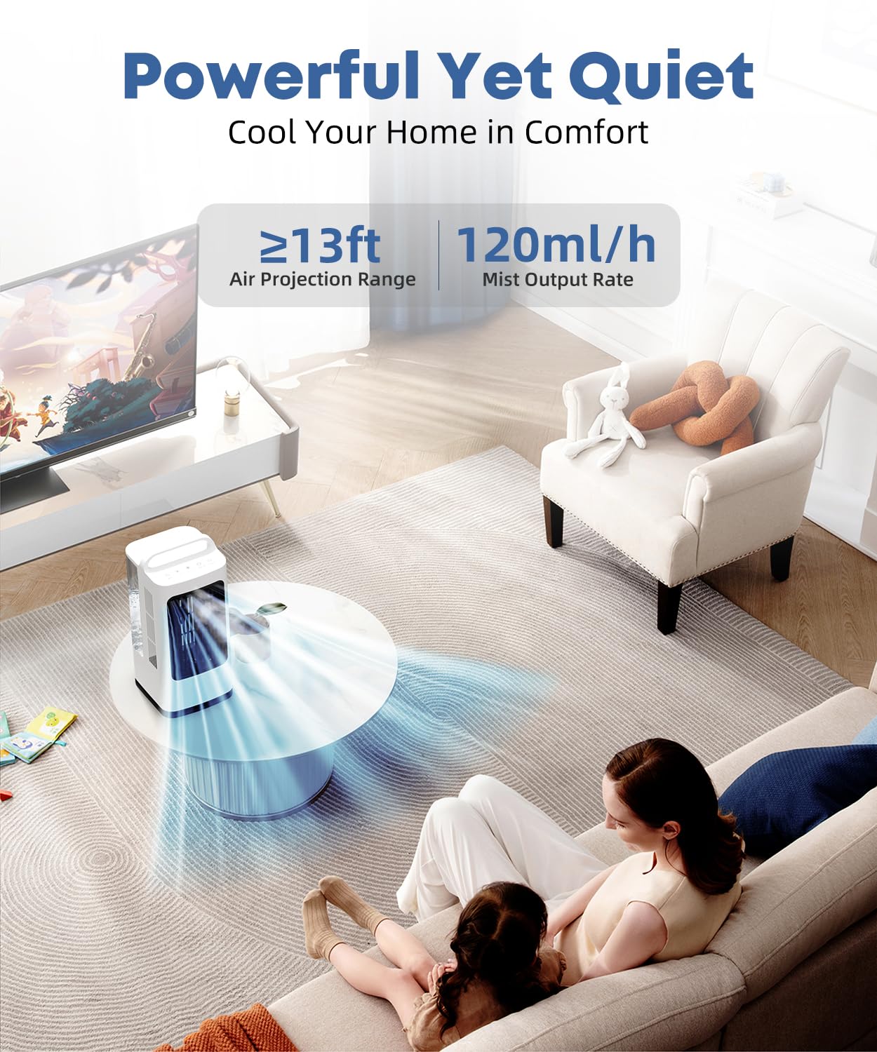 XAMATTS Portable Air Conditioners, 1700ml Evaporative Air Cooler with Remote, 120° Oscillating Mini Air Conditioner Portable with 3 Speeds & 1-7H Timer, Portable AC Unit Fan for Indoors Bedroom Office