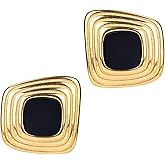 Vintage Black and Gold Geometric Earrings for Women, Retro Irregular Chunky Square Earrings Studs Stainless Steel Statement Jewelry for Holiday Birthday Present