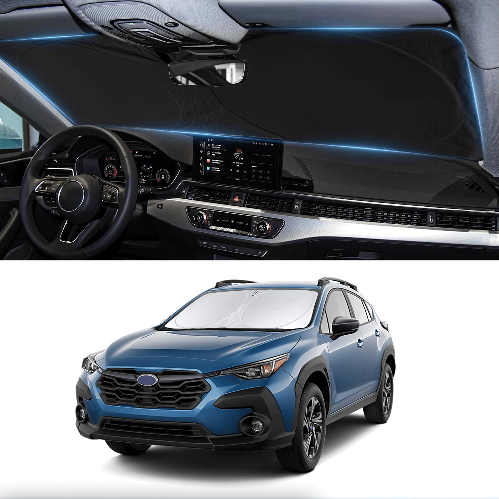 Photo 1 of Custom Fit 2025 2026 Crosstrek Wagon Sunshade for 2024 2023 2022 2021 2020 2019 2018 Subaru Crosstrek Wagon Accessories Front Window Sun Shade Shield Cover for Windshield Foldable Sun Visor Protector