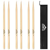 EASTROCK 5A Drum Sticks Nylon Tip 3 Pairs Maple