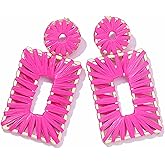 Statement Raffia Earrings Boho Square Drop Earrings Geometric Dangle Earrings for Women Gift Jewelry