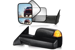 SIZIOM Towing Mirrors for 2009-2018 Dodge Ram 1500, 2010-2018 Ram 2500 3500, 2019-2024 1500 Classic Side Mirrors with Power Heated Turn Signal Light Puddle Lamp Manual Flip Up Pair Set(Textured Black)