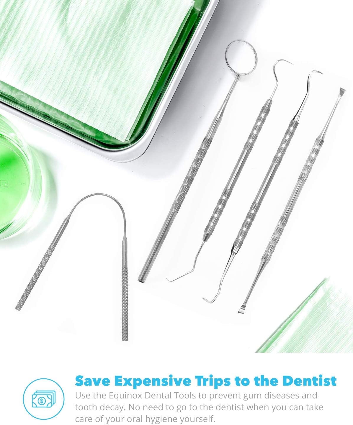 Equinox International Dental Hygiene Kit - Includes Tarter Scraper/Scaling Instrument, Dental Pick, Dental Sickle, and Mouth Mirror - Professional Surgical Grade Dentist Approved Tools: Industrial & Scientific