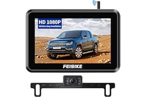 FEISIKE Wireless Backup Camera with 5'' Monitor, Easy Setup Stable Signal HD 1080P Vehicle Back Up Camera with IP69 Waterproof & Super Night Vision, Bluetooth Rear View Camera for Cars Trucks Pickup