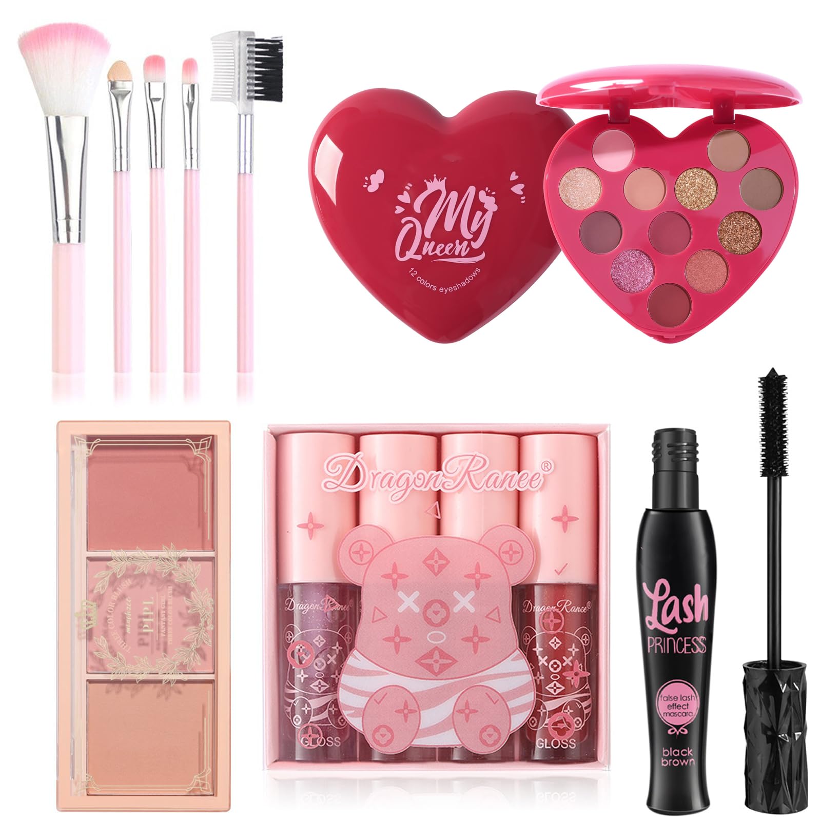 Make-Up Sets - All In One Make Up Set For Women - Makeup Full Kit For Teenager Girls Includes Mascara, Lipstick, Eyeshadow Palette, Blusher, and 5PCS Brushes
