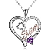 POTOPYY Gifts for Sister 925 Sterling Silver Birthstone Pendant I Love You Forever Sister Birthday Gifts, Personalized Sisters Jewelry for Women