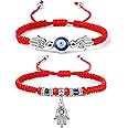 Fesciory Evil Eye Bracelets for Women, 2Pcs Adjustable Red String, 7 Knots Braided Lucky Thread, Hamsa Hand Amulet Bracelets for Men Women Jewelry Gifts
