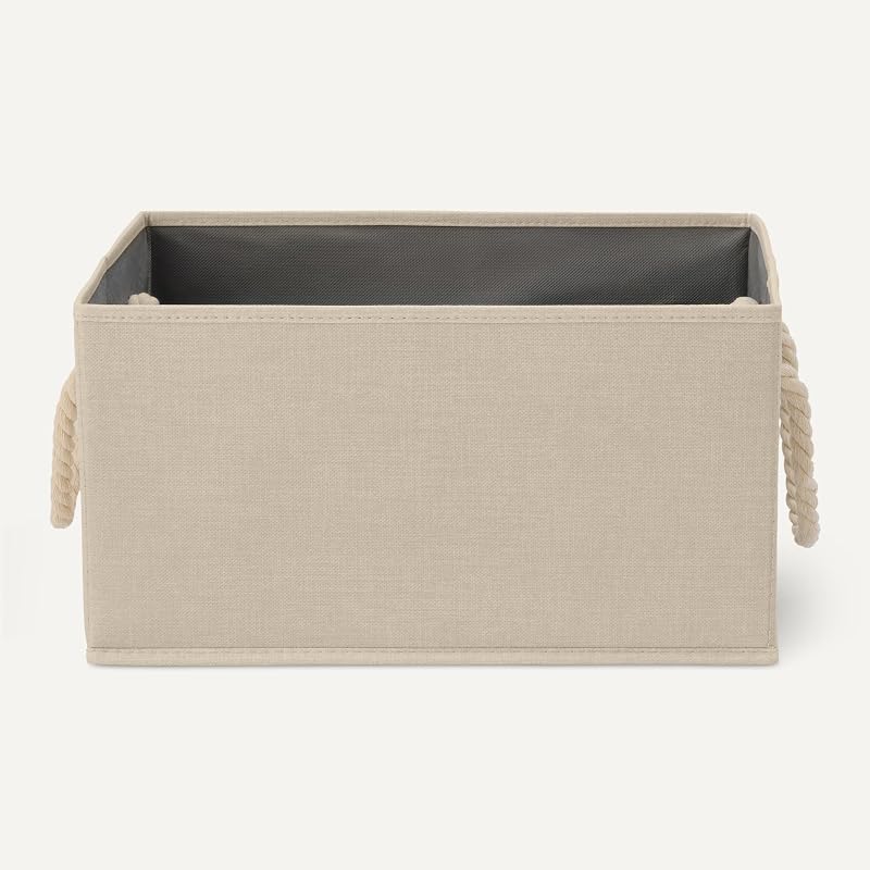 Cajas de almacenamiento plegables con asas de cuerda, color lino, grande, paquete de 3 — foto 3 de 5