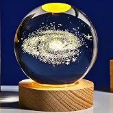 Luminária de Mesa LED Bola de Vidro Esfera de Cristal Base em Madeira Sistema Solar Galáxia Saturno Decoração (Galáxia)
