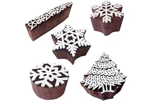 ROYAL KRAFT Rural Shapes Snowflake and Tree Wood Block Print Stamps (Set of 5) Htag1195
