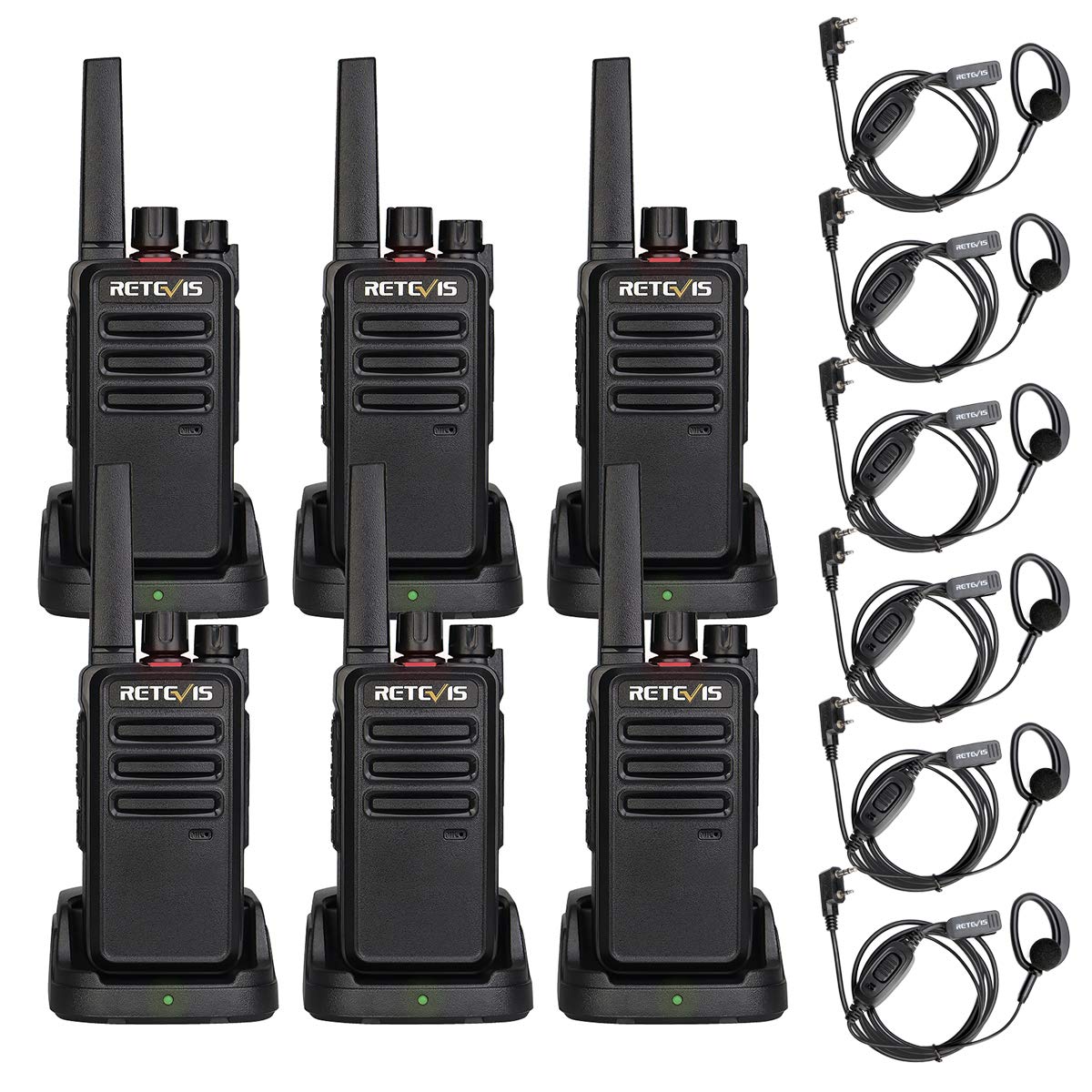 Retevis RT668 2 Way Radios Long Range, Dustproof Professional Walkie Talkies for Adult, PMR446 License-free, Hand Free Walkie Talkie With Earpieces for Manufacturer,Warehouse,school(Black, 6Pcs)