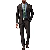 PJ PAUL JONES Mens 2 Piece Suit Vintage Herringbone Tweed Suits 2 Button Peak Lapel Blazer Pants Set