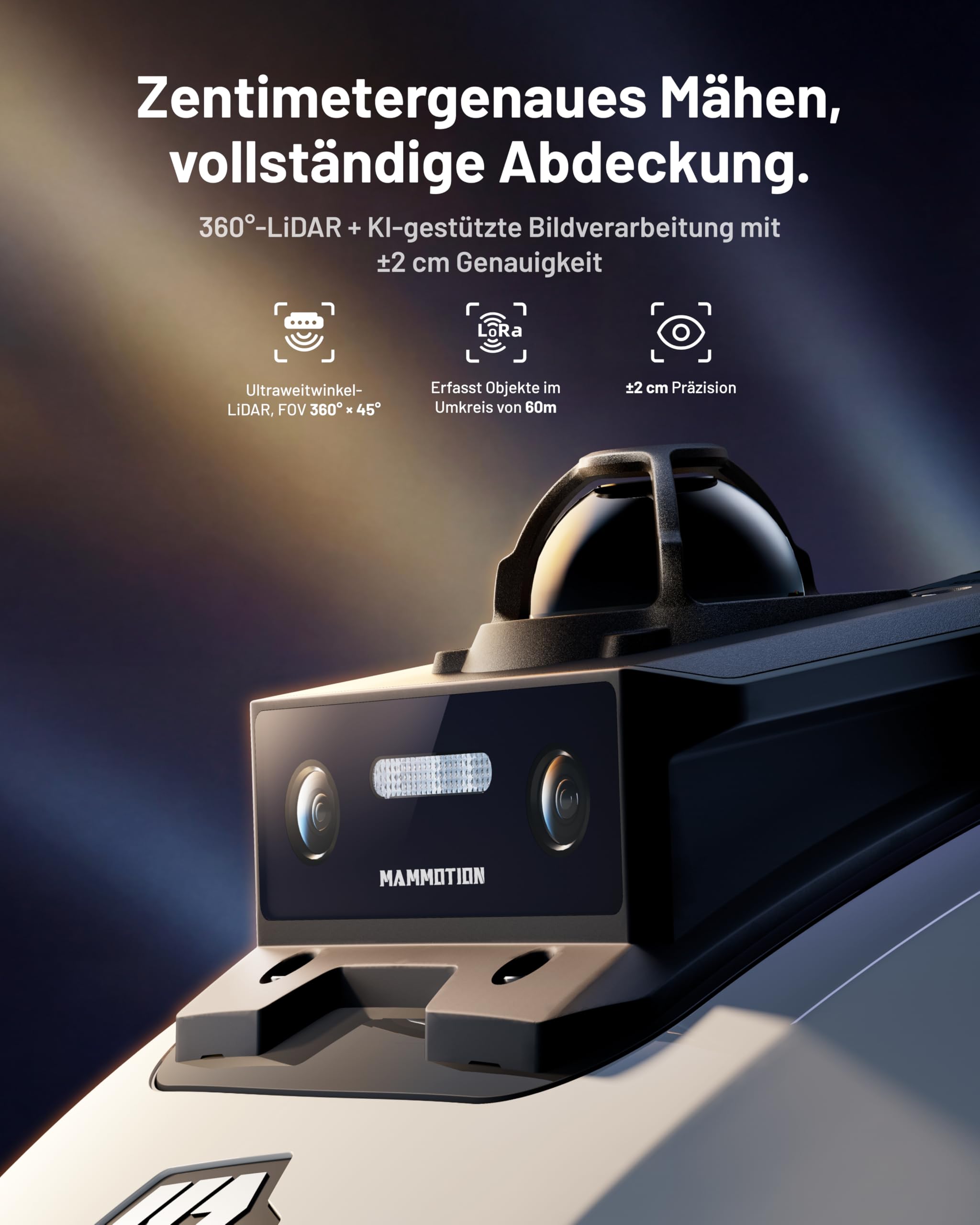 MAMMOTION YUKA mini 2 800 LiDAR Mähroboter ohne Begrenzungskabel für 800m², ohne RTK, 360°3D LiDAR+ KI-Vision,Große RWD für 45% Steigungen, Auto-Mapping,DropMow, 300+ Hinderniserkennung 3