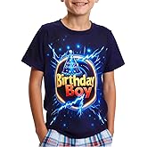 Zypynith Birthday Boy Shirt Lightning Design 3-14 Years Birthday Shirts for Boys Kids Party Short Sleeve Tee