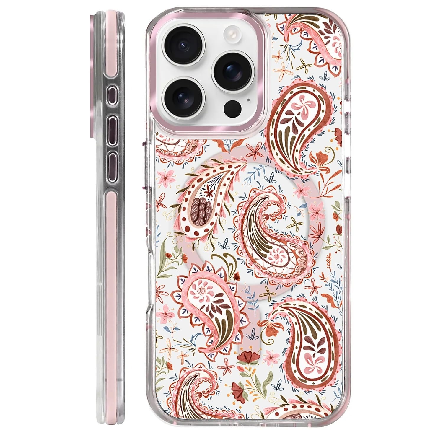 COTAIL Clear Magnetic Case for iPhone 16 Pro, Slim Anti-Yellow Transparent Cover, Military Grade Protection, Phone Cases for iPhone 16 Pro, Folk Paisley