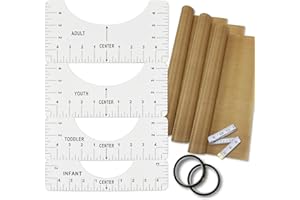 REART T-Shirt Alignment Ruler Heat Resistant Tape 10mm X 33m 108ft, PTFE Teflon Transfer Sheet 16 x 20-4 Rulers, 2 Rolls Heat Resistant Tape, 3 Packs PTFE Teflon Sheet and 1 Tape Measure Included