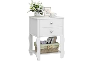 HHETOGOL White Nightstand with 2 Drawers,Mid-Century Modern Wooden End Table for Small Bedroom,Dormitory,11.81" D x 15.35" W x 21.85" H 0XXCTG03W