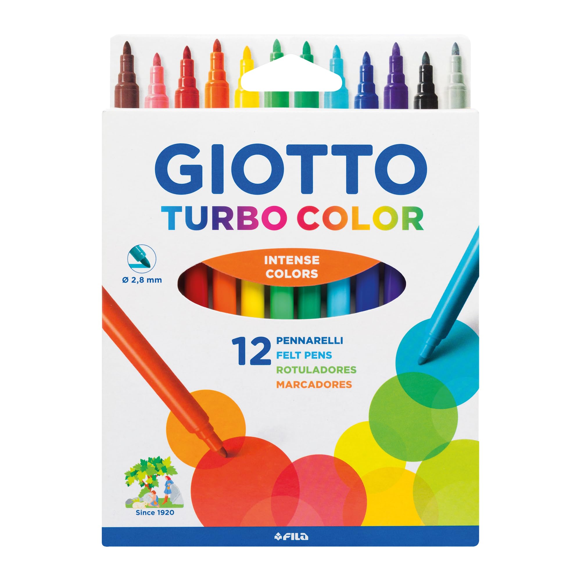 Giotto 71400 Turbo Colouring Fine Tip Pens, Box of 12, Intense Vibrant Colours — image 1