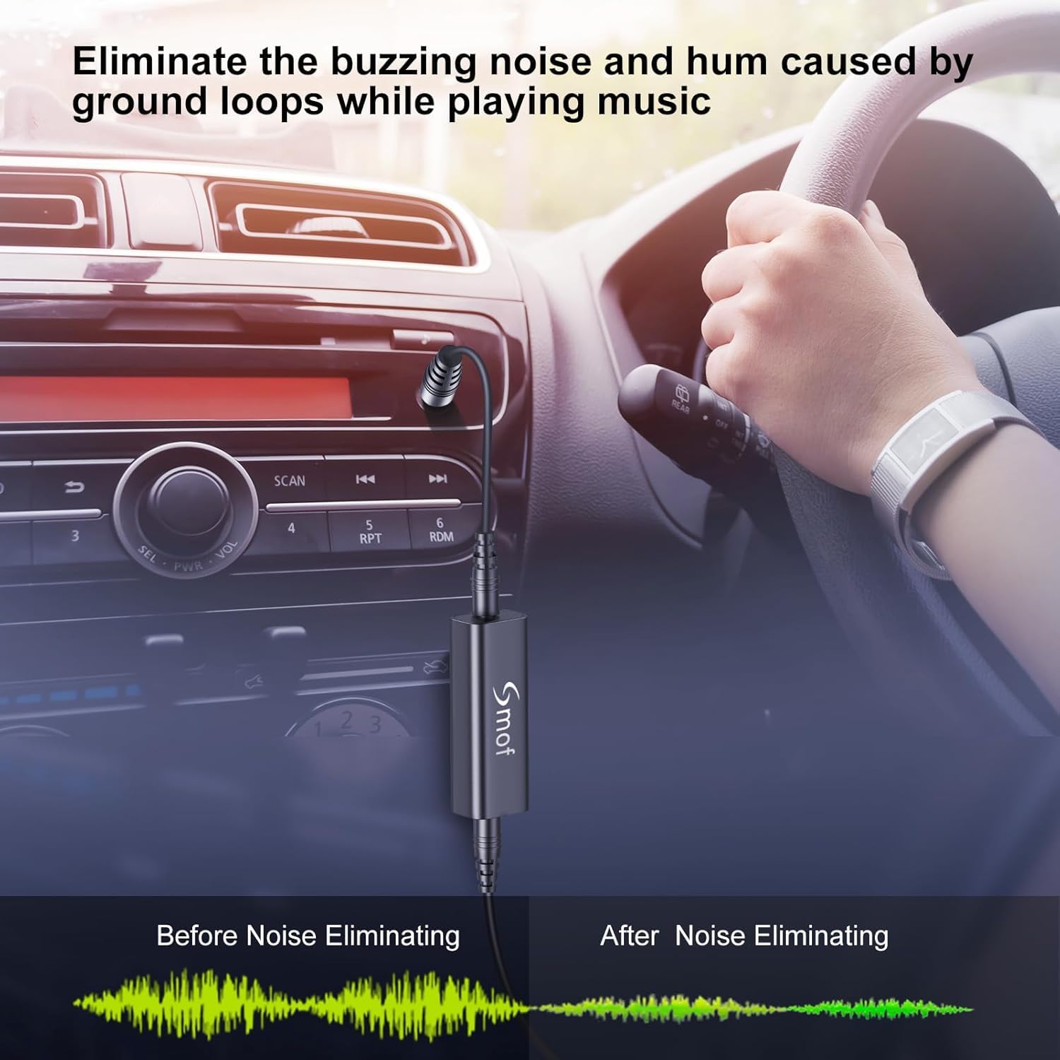 Smof Upgraded Ground Loop Noise Isolator, Noise Filter for Car Audio/Home Stereo System (Eliminate The Buzzing Noise Completely) with 3.5mm Audio Cable, Black