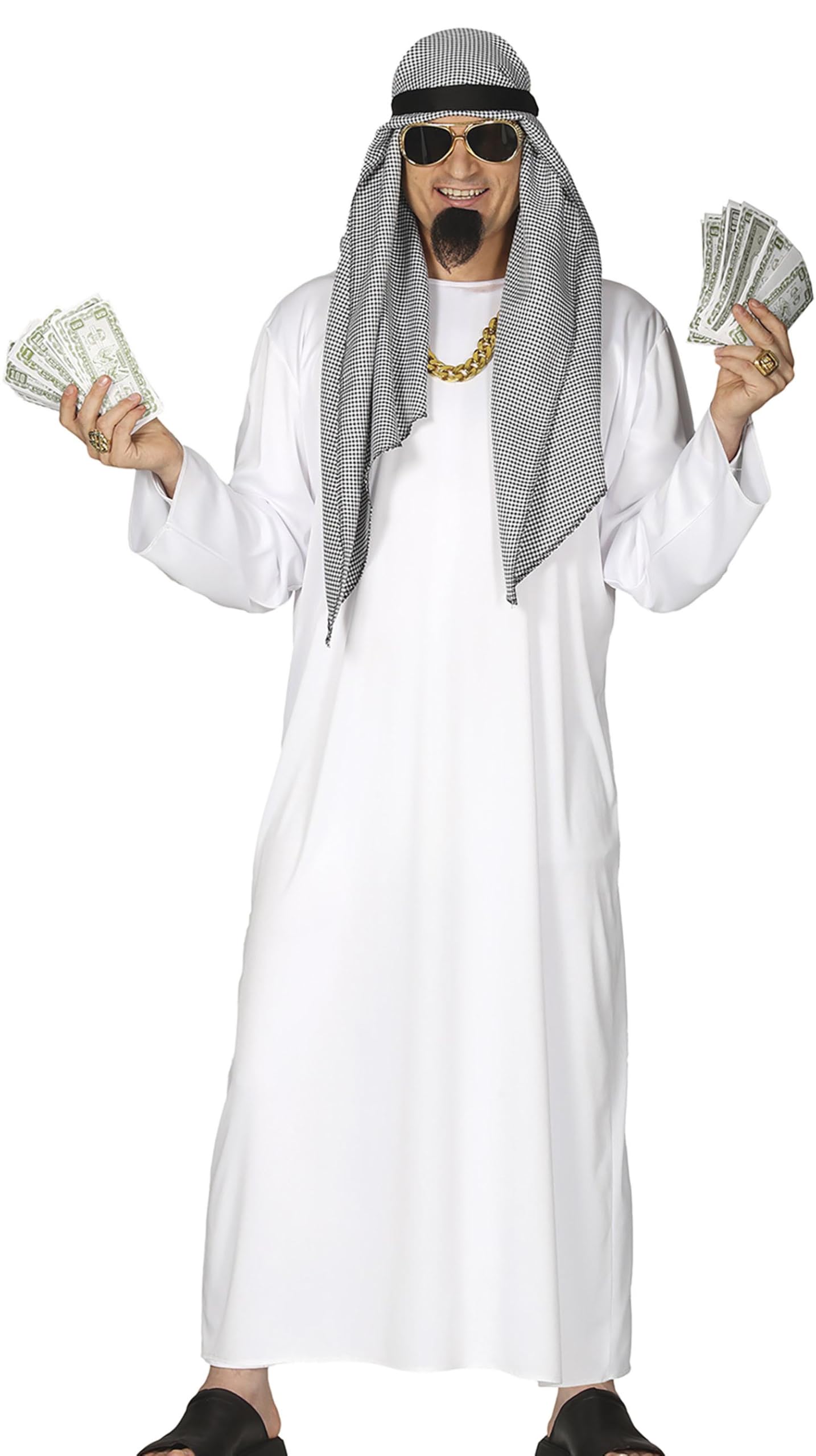 FIESTAS GUIRCA | Adult Arab Sheikh Fancy Dress (16.5-44/L) - Tunic, Headband and Scarf for Men - Desert Prince Costumes for Parties and Events - Ideal for Carnival and Halloween - White