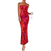 PRETTYGARDEN Womens Summer Printed Tube Maxi Dress Strapless Bodycon Sleeveless Long Beach Vacation Dresses
