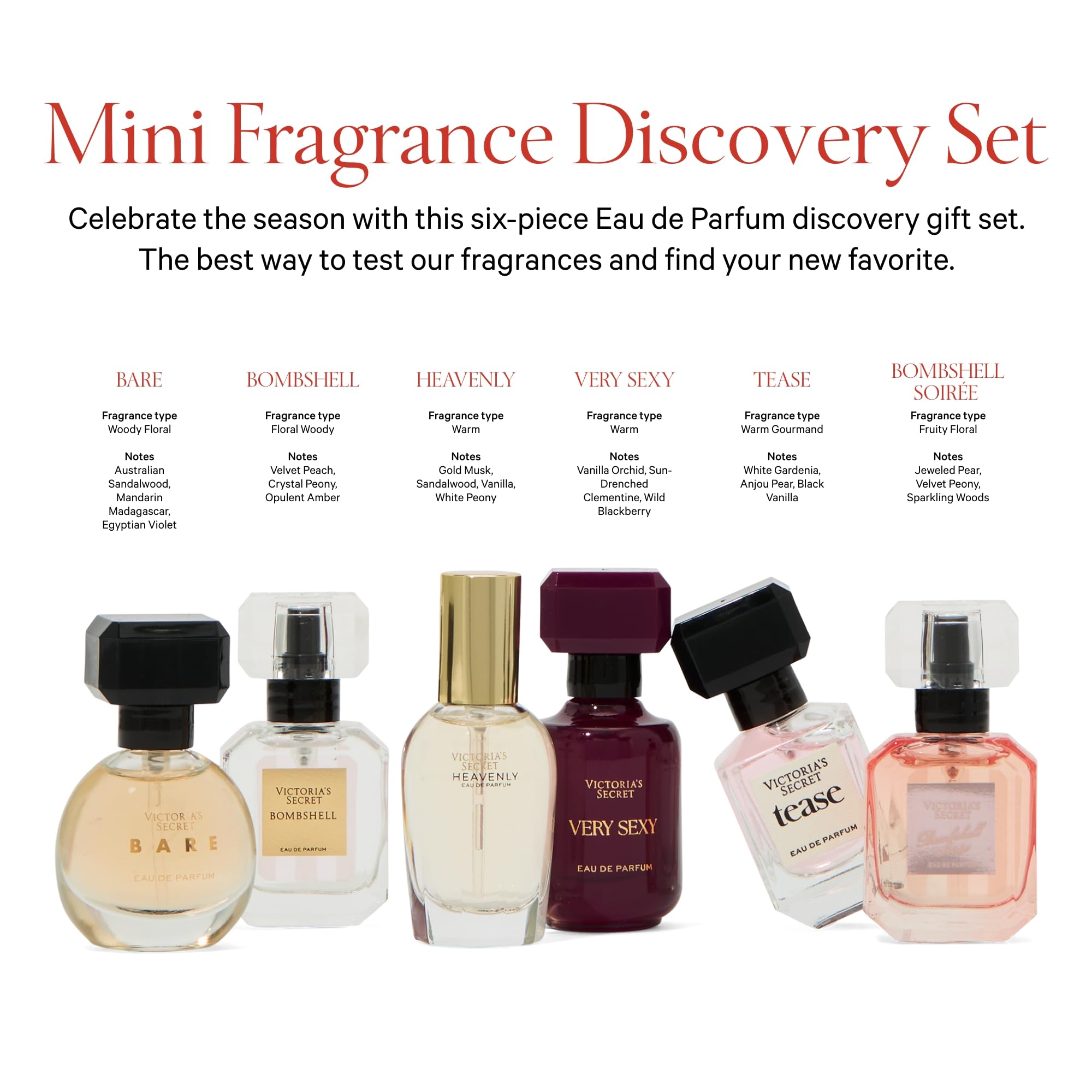 Victoria's Secret Mini Eau de Parfum Discovery Gift Set: Bombshell, Bombshell Magic, Tease, Bare, Very Sexy, & Heavenly