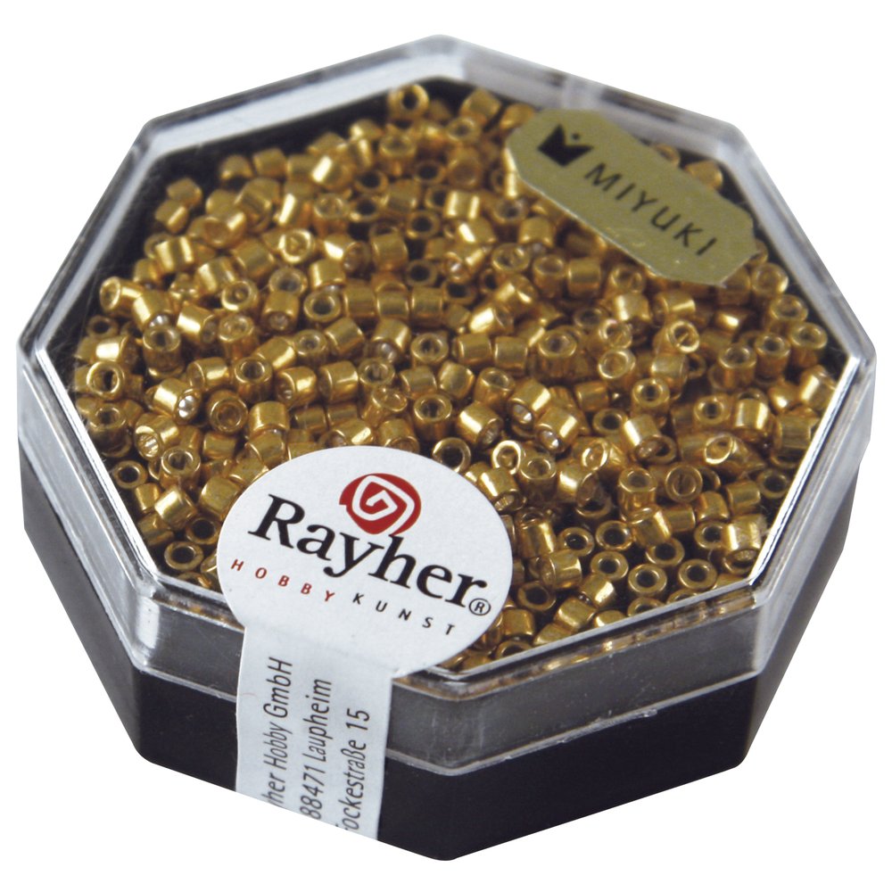 Rayher Gold Delica Rocaille Beads for Bead Weaving, Miyuki Seed Beads for Jewellery Making and Crafts, Glass Beads, gold-coloured, 2.2mm, 4g, 14750616
