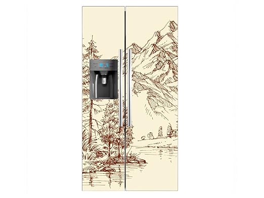 Vinilo Frigorífico Americano Dibujo Paisaje Rio Montañas ...