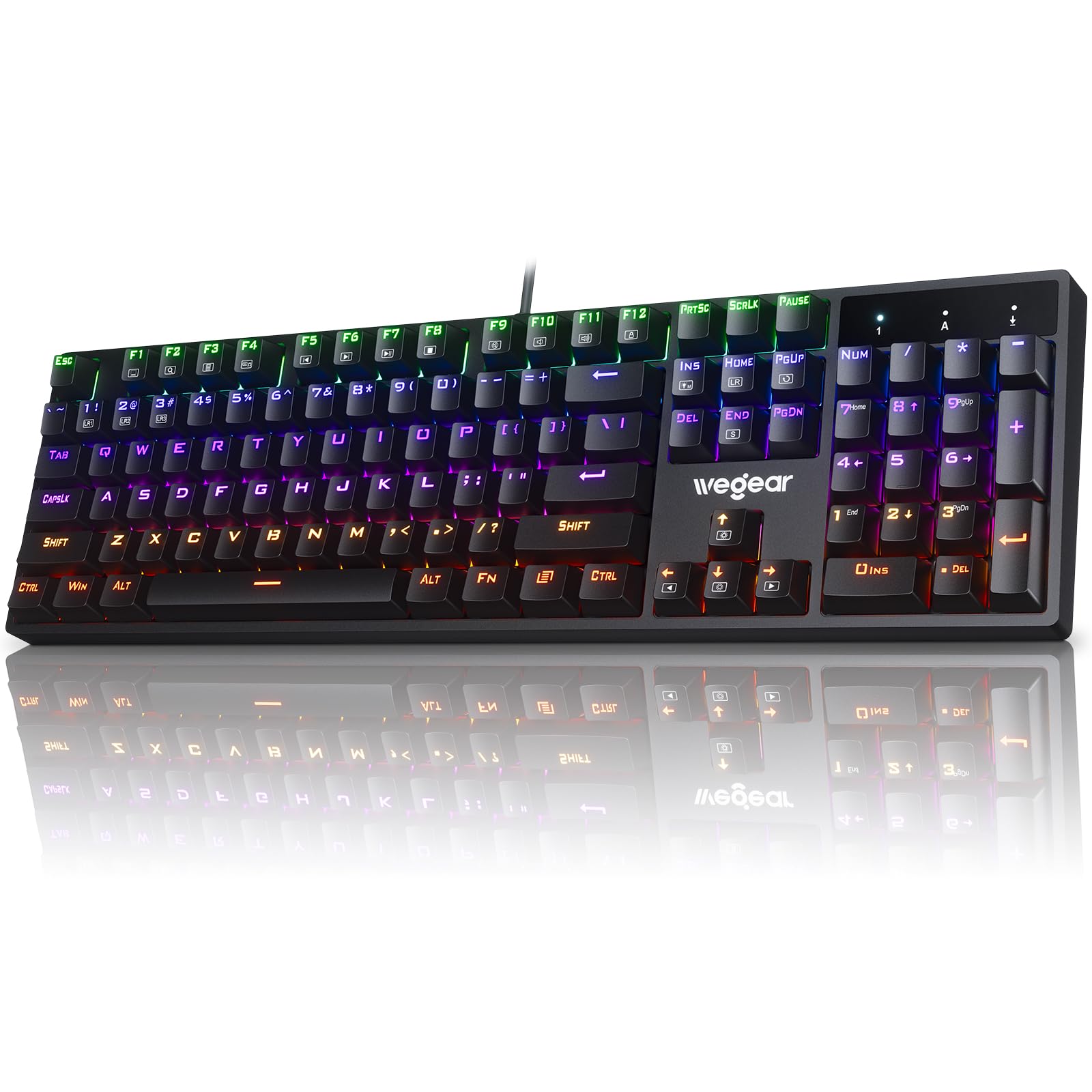 RGB Mechanical Gaming Keyboard Blue Switch, 104 Keys Full-Size Light Up Key-board with 11 Backlit Modes, Anti-Ghosting, Double-Shot ABS Keycaps, USB Wired Computer Key board for Windows PC Gamer