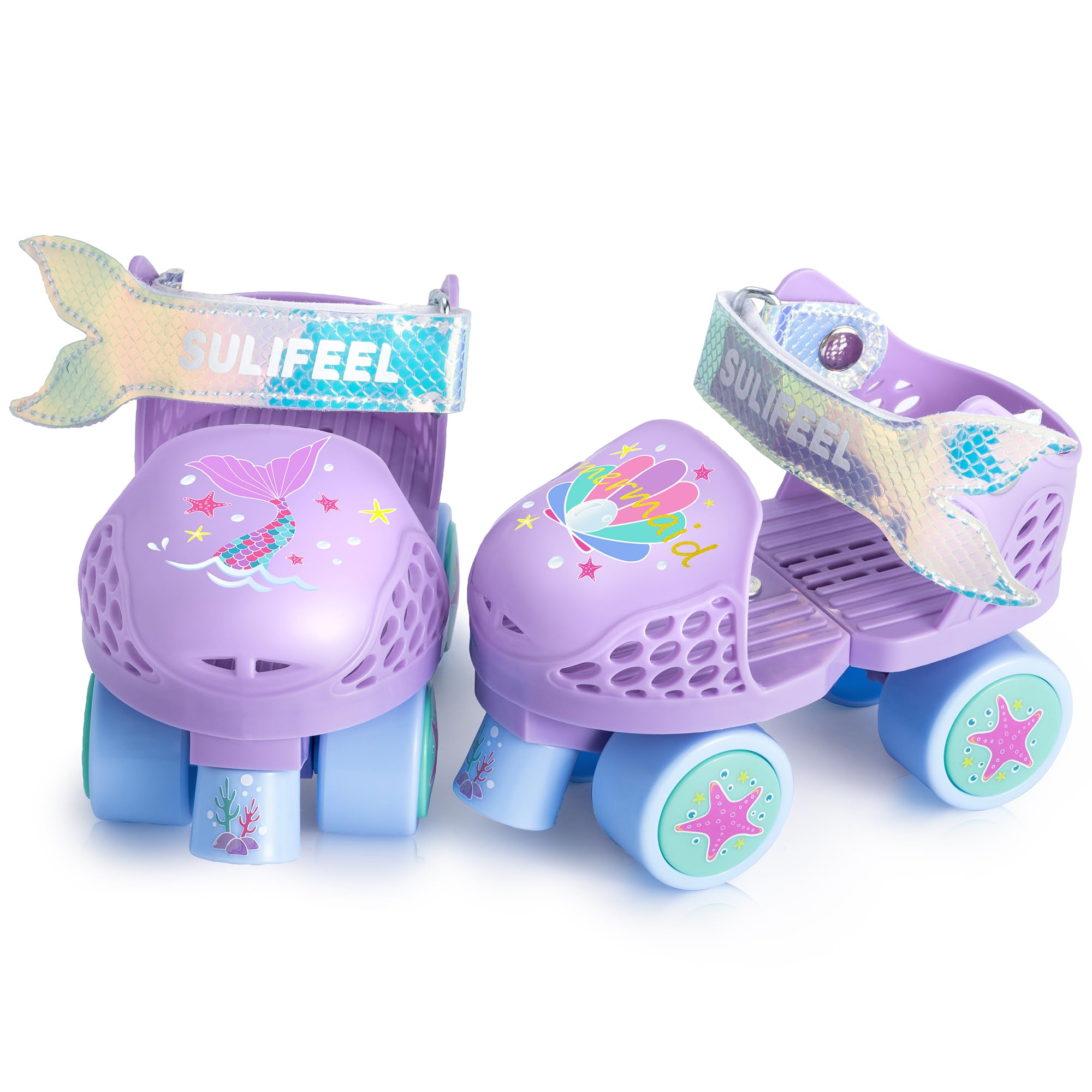 Photo 1 of SULIFEEL Kids Adjustable Quad Roller Skates,Toddler Beginner Roller Skates for Gilrs and Boys Age 2-5 Years Old Mermaid Purple