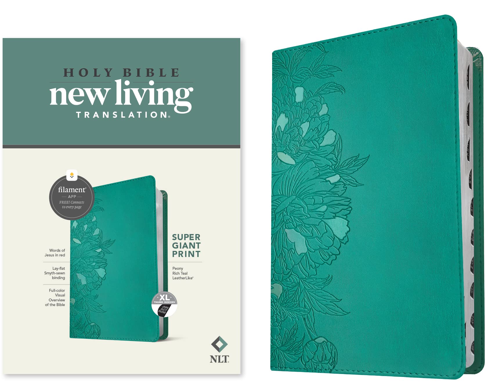 NLT Super Giant Print Bible, Filament Enabled (LeatherLike, Peony Rich Teal, Indexed, Red Letter) NLT Super Giant Print Bible, Filament Enabled (LeatherLike, Peony Rich Teal, Indexed, Red Letter) Imitation Leather