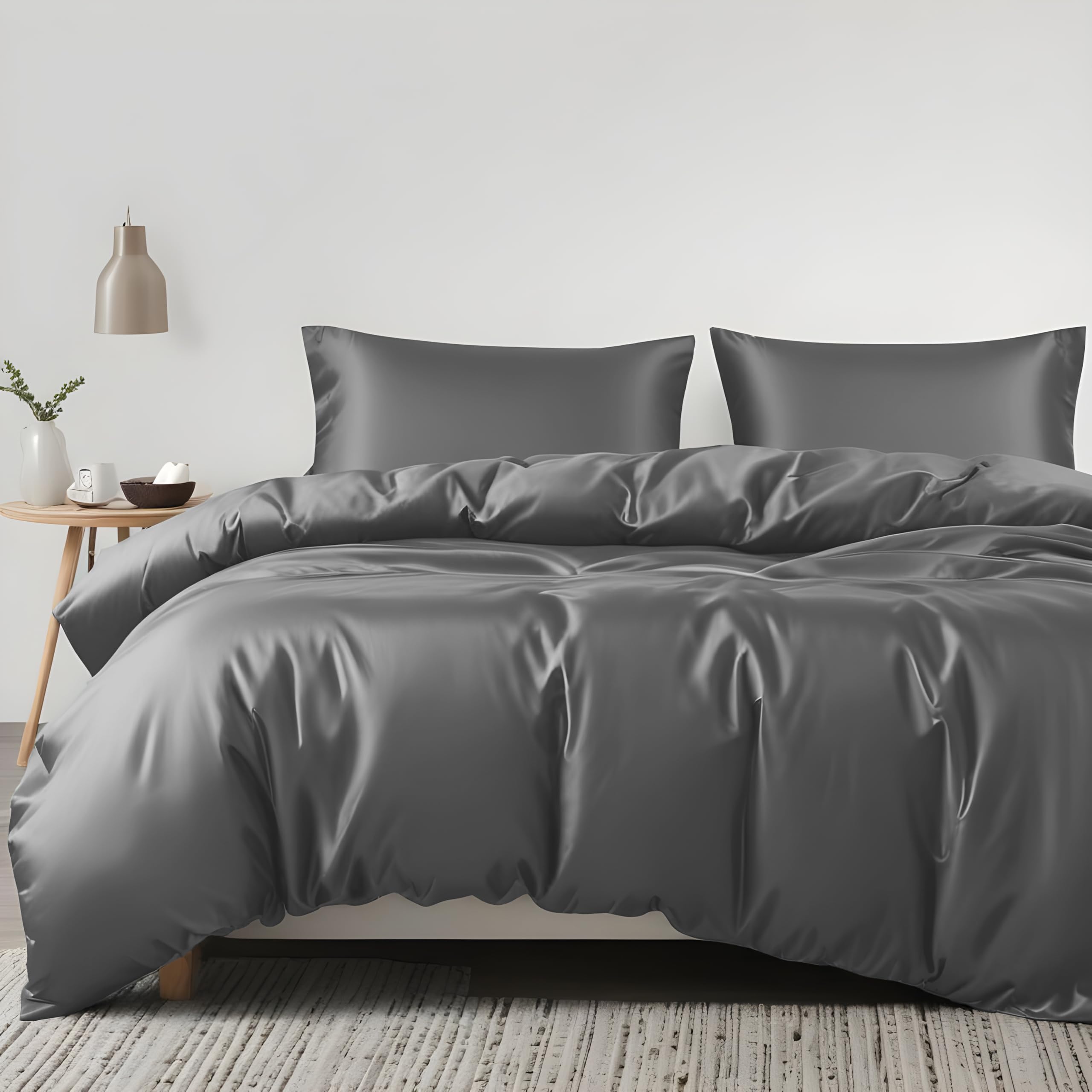 LINENWALAS 100% Tencel 3-Piece Duvet Cover Set With Zipper Closure and Corner Ties - Softest Cool Eucalyptus Bedding Perfect for Skincare (Superking, Light Grey) โ image 1