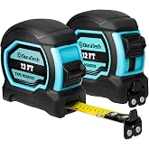 DURATECH 12FT Magnetic Double-Sided Tape Measure, Easy Read Measuring | 2 Pack Retractable Measurement Tape with Fractions 1/8, Magnetic Hook and Shock Absorbent Case for Construction, Carpenter