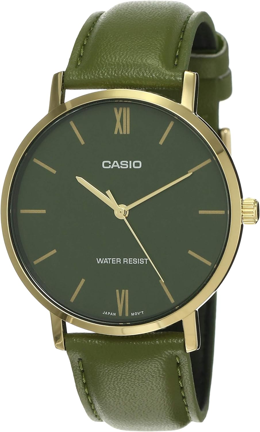 Casio MTP-VT01GL-3B Reloj analógico de 3 manos con esfera verde y esfera verde minimalista para hombre