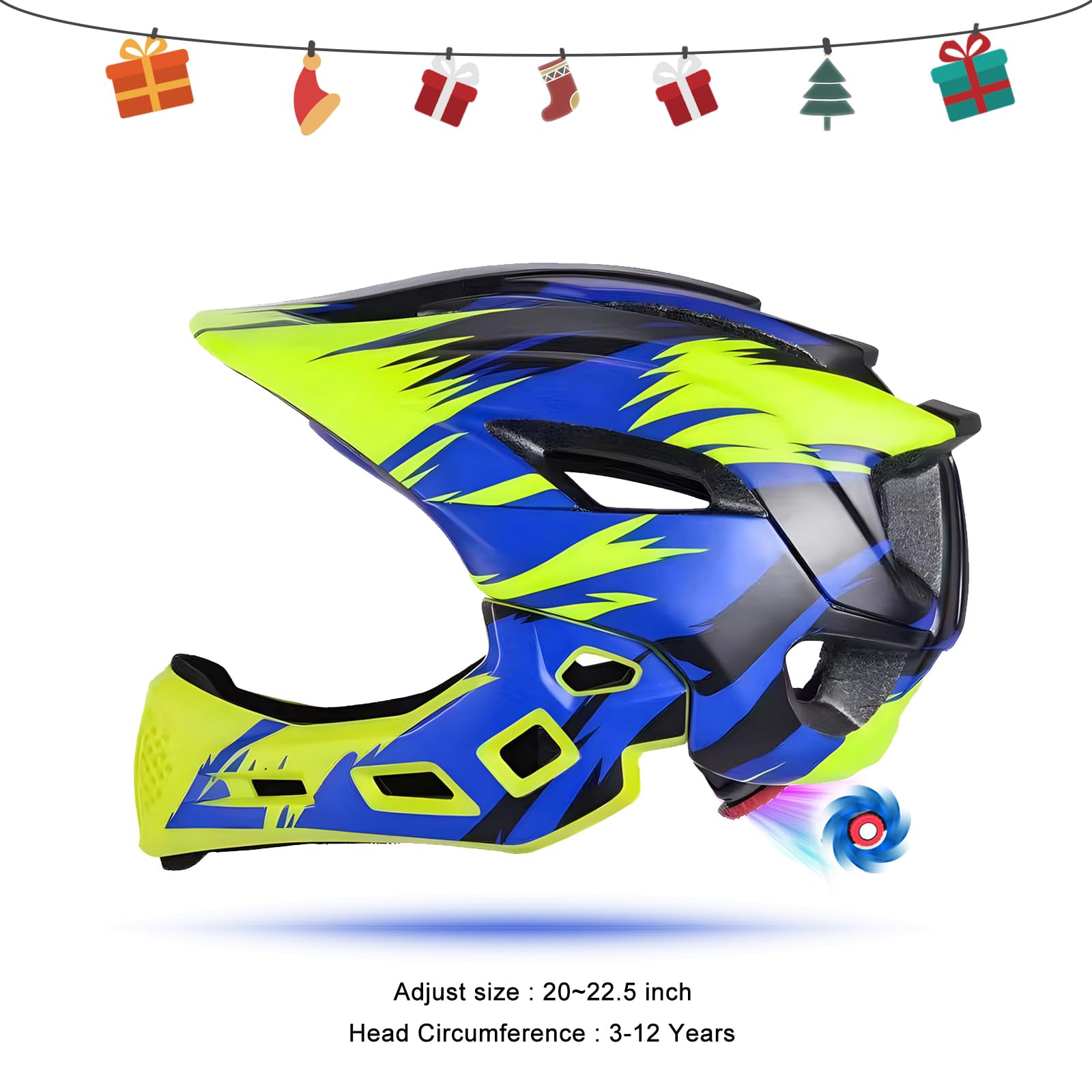 Natuway Toddler and Kids Full Face Helmet, Girl and Boy BMX Multi-Sport Detachable Mountain Dirty Bike Helmet Around 3-12 Years Head Circumference.