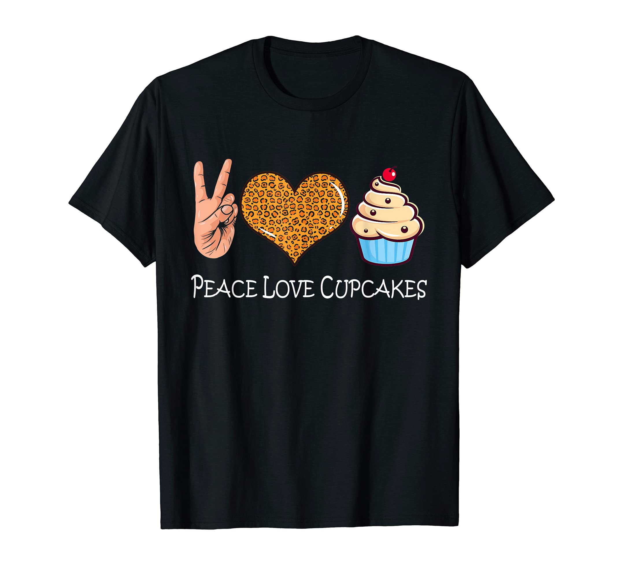 Cute Cupcake - Peace - Leopard Love - Peace Love Cupcake T-Shirt