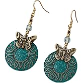 Dragonfly Earrings for Women, Bohemian Copper Turquoise Dangle Earrings, Vintage Hippie Earrings with Lightweight Drop Clusters, Boho Jewelry Gift for Her