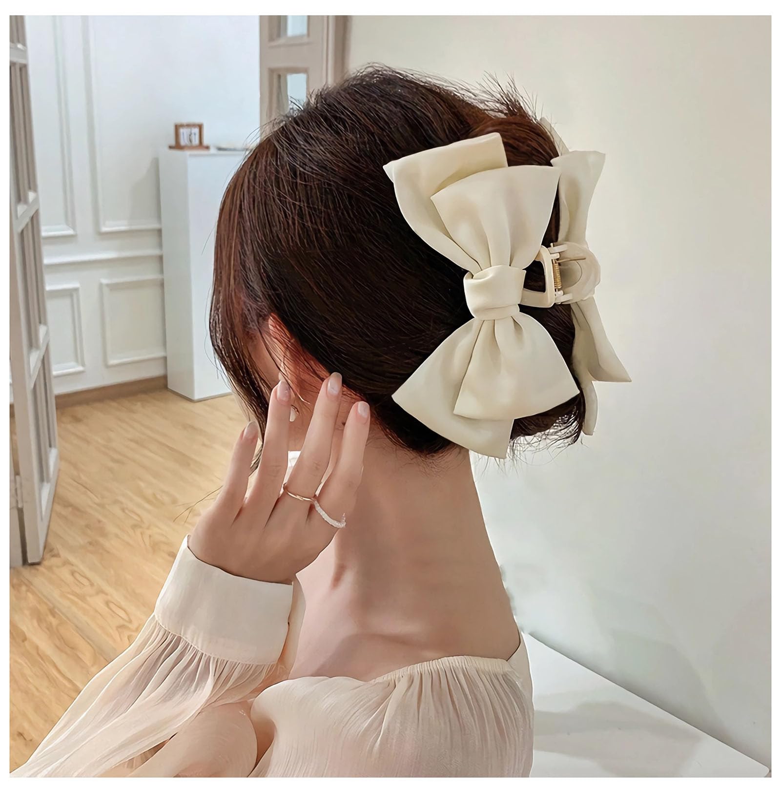 Bow Tie Hair Barrettes Vintage Layers Bow Knot Claws Large Hair Clips Accessories for Women Girls (Beige)