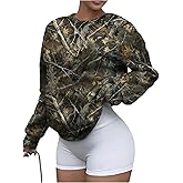 SOLY HUX Women's Camo Sweatshirt Y2k Vintage Long Sleeve Crew Neck Pullover Tops Fall Clothes