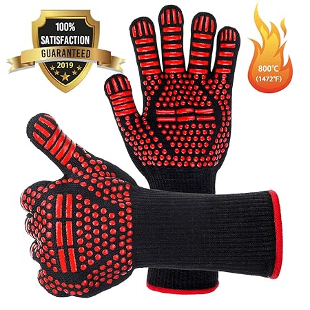 NASUM Grillhandschuhe, Ofenhandschuhe BBQ Kochenhandschuhe, bis zu 800°C 1 Paar Silikon Rutschfeste Backhandschuhe Kaminhands
