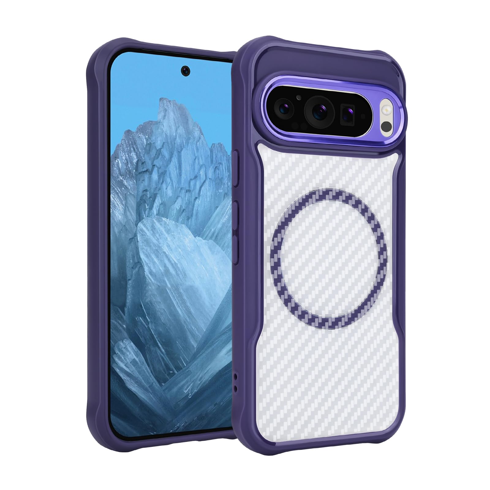 DiyGody Magnetic Case for Google Pixel 9 Pro XL (2024) Compatible for MagSafe, Mental Frame Translucent Shockproof Military Grade Drop Protection Phone Cover for Google Pixel 9 Pro XL 6.8”-Purple
