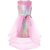 GRACE KARIN Girls Sequin Party Dress Sparkle Formal Birthday Pageant Prom Three-Layer Tulle Midi Dress Size 5-12Y
