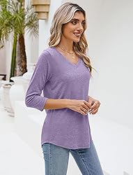 Sherosa Womens V Neck 3/4 Sleeve T Shirts Loose Fit