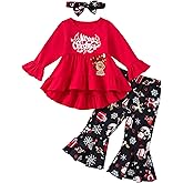 Hihosdor Toddler Girl Christmas Outfit Long Sleeve Merry Christmas Tops Flare Pants with Headband 12M-4T