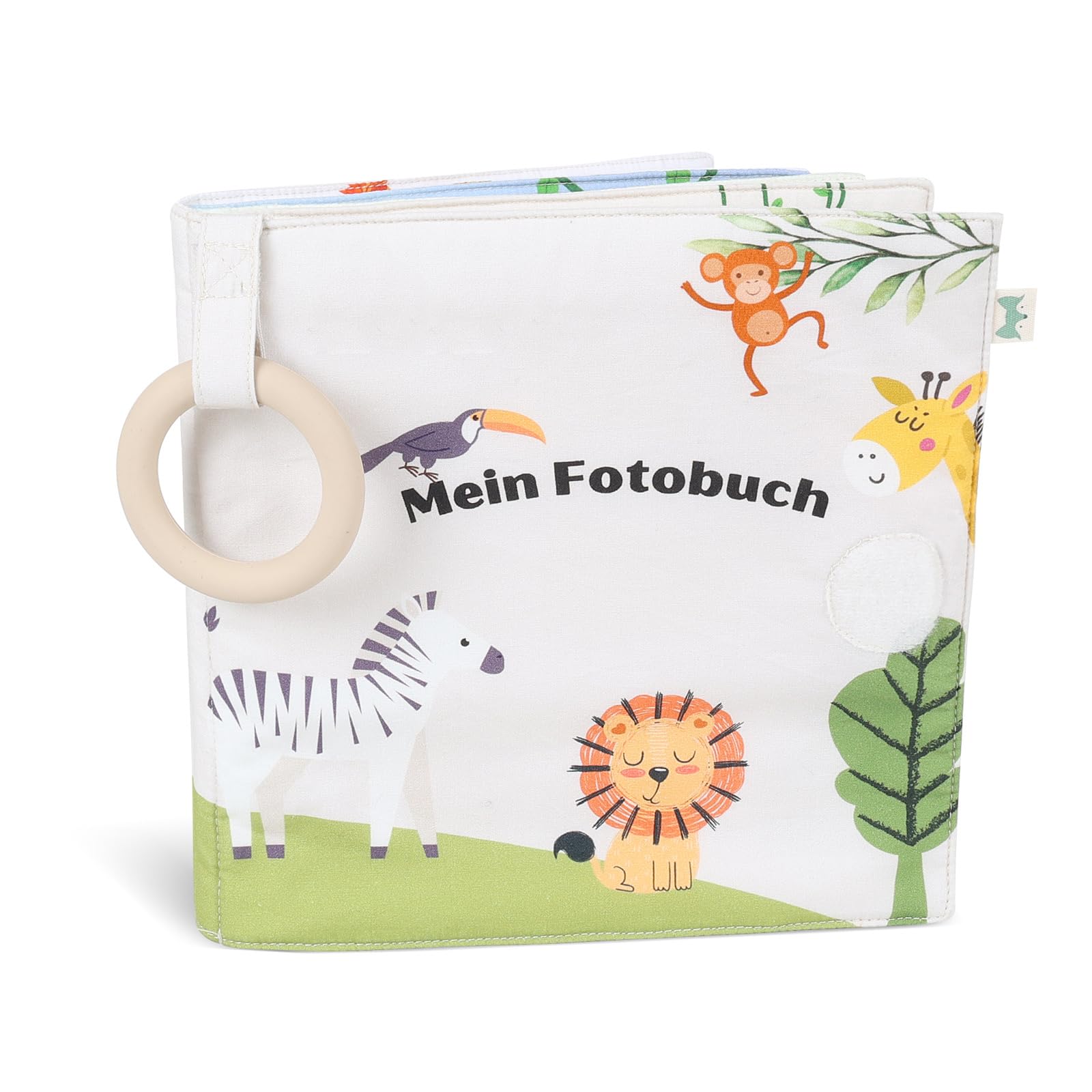 Photo Album Baby Children Photo Book Made of Organic Cotton I with Teether and Pendant as Memory Book I Baby from 0 Months I Gifts for Birth and for getting used to for Boys and Girls