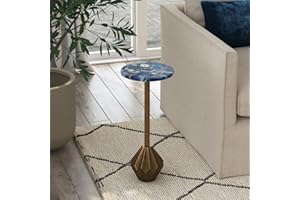 East at Main Bohemian Martini Table – Metal Pedestal Accent Table with Brass or Blue Agate ToP (Blue)