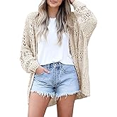Mafulus Women's Crochet Cardigan Kimono Boho Long Sleeve Lightweight Soft Oversized Open Front Knitted Sweater